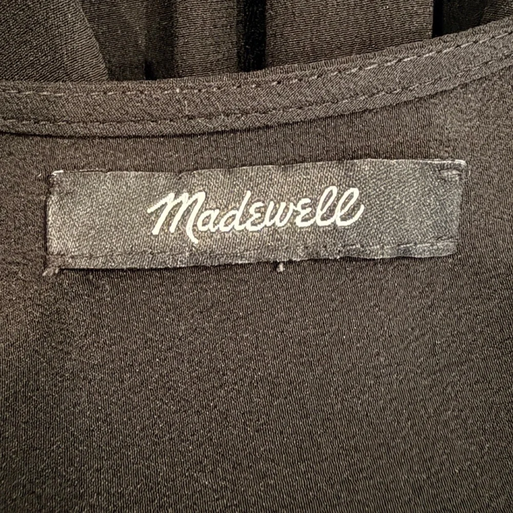 Madewell 100% Silk Black Wrap Blouse Side‎ Tie Cropped V-Neck Top Classic Glam